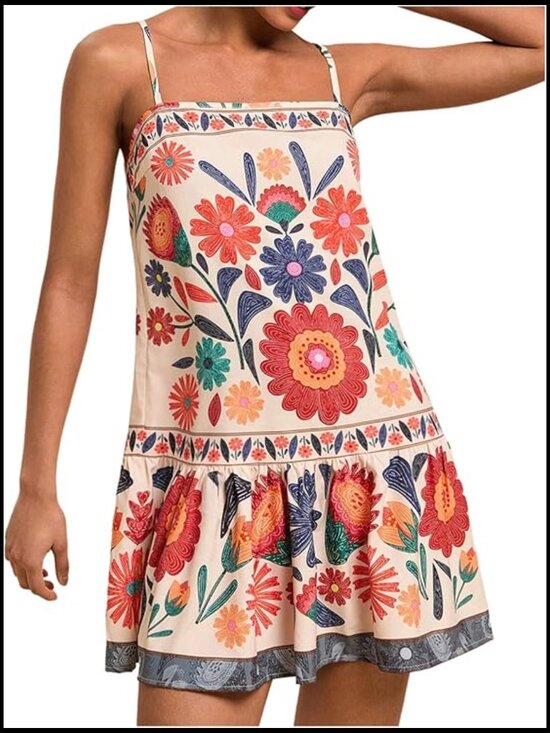 Dresses & Skirts - Sleeveless Floral Cami Dress with Flounce Hem Summer Short